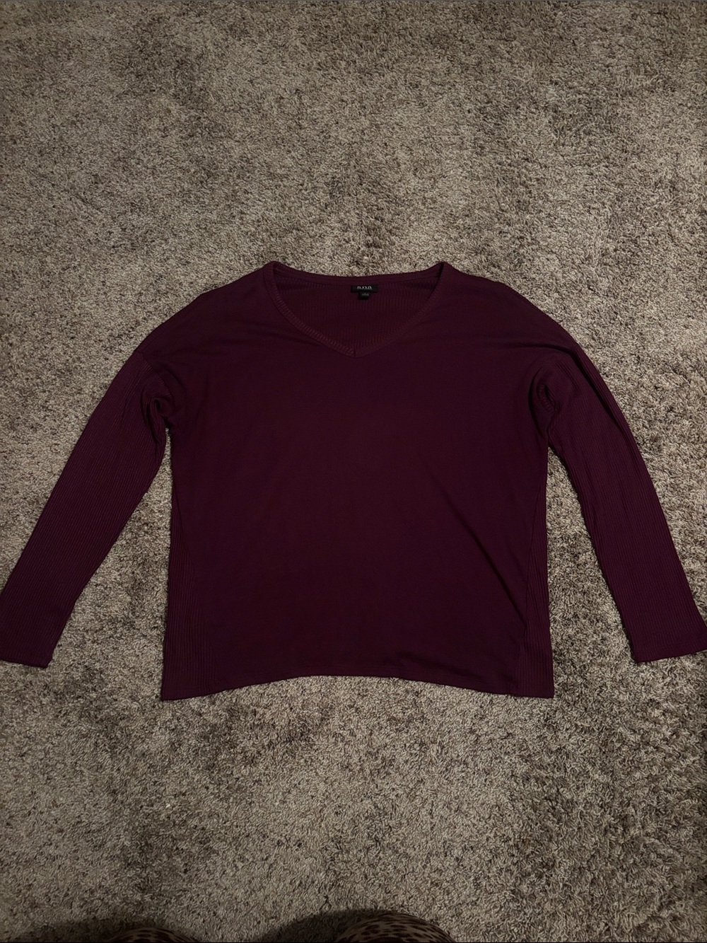 V-Neck Long Sleeve Top in Deep Plum - Women's Casual Sweater Top
